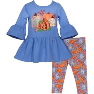 NWT Iris & Ivy Babies' Pumpkin Appliqué Top & Leggings Set In Blue - size 12 M